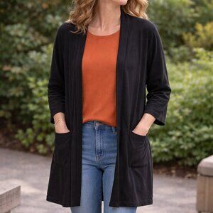 Eileen Fisher Black Organic Cotton Open Front Cardigan